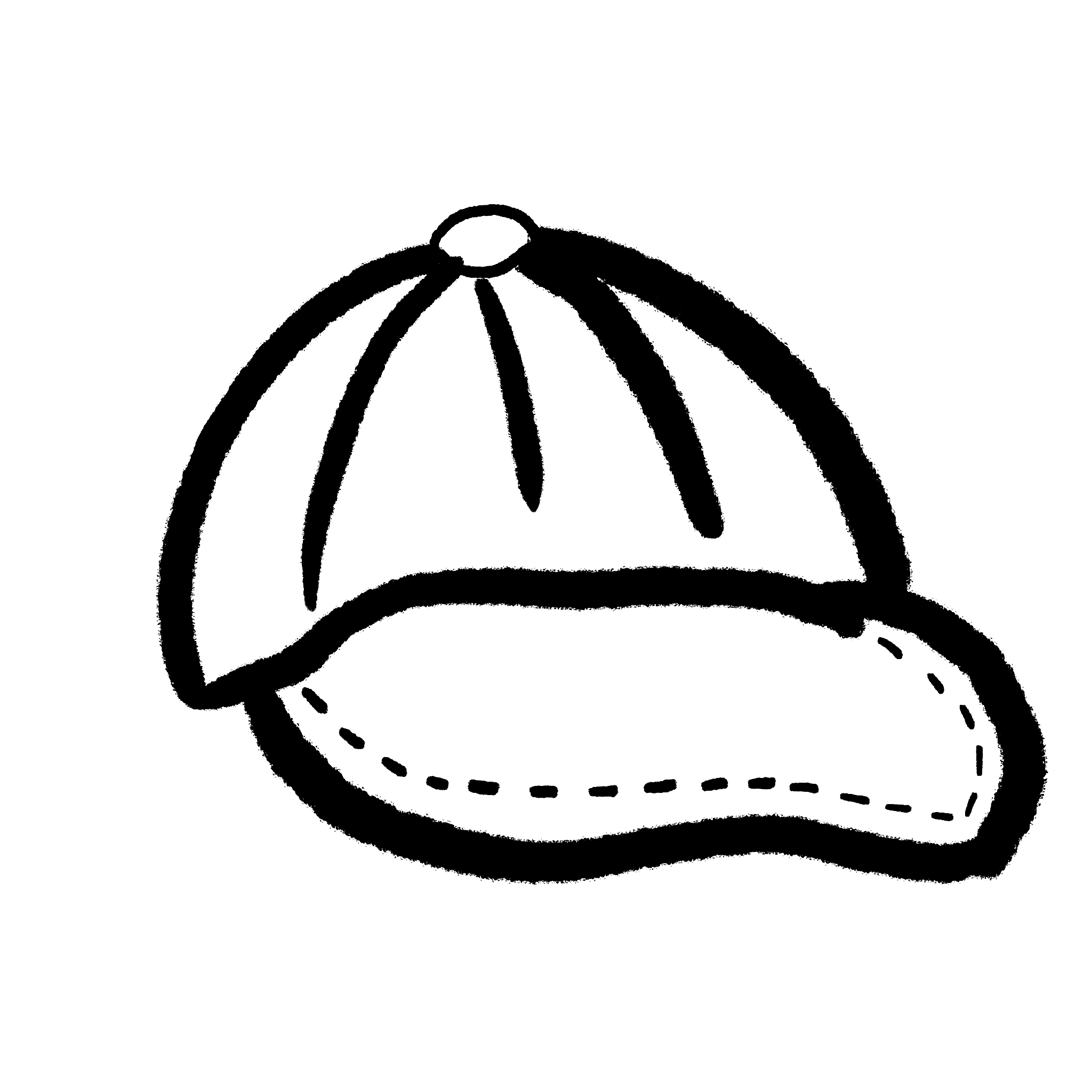 This first image is a simple sketch of a baseball cap, outlining its basic shape and brim structure as the foundation for the glowing cap design.