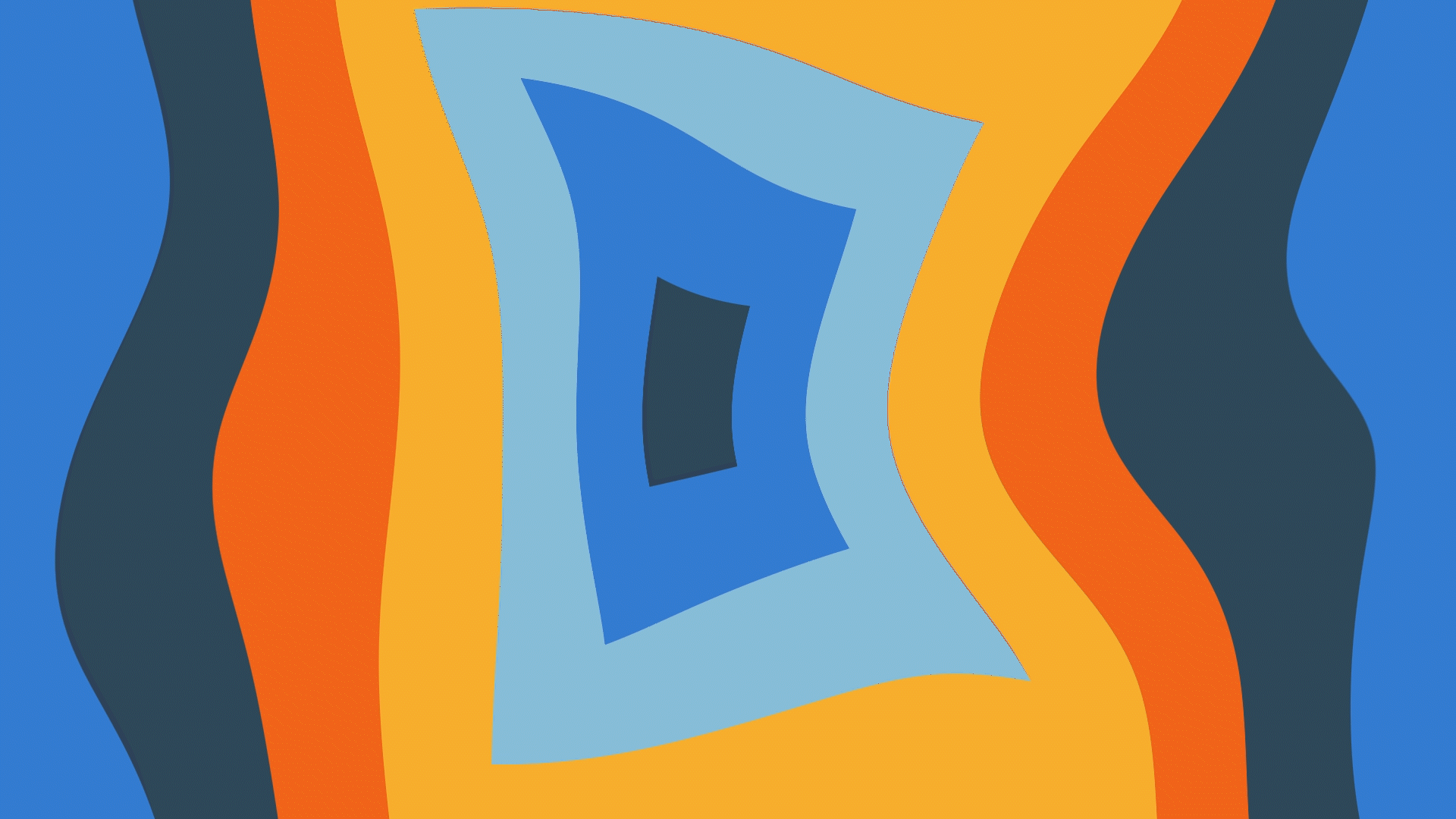 Expanding and contracting layered shapes create the illusion of a door opening and closing.