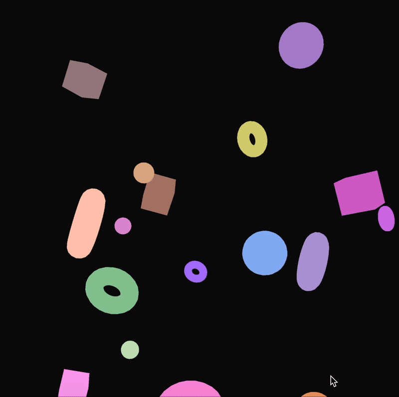 I created a playful, abstract animation where various shapes float and rotate in space. The randomness adds a fun and chaotic feel to the movement.